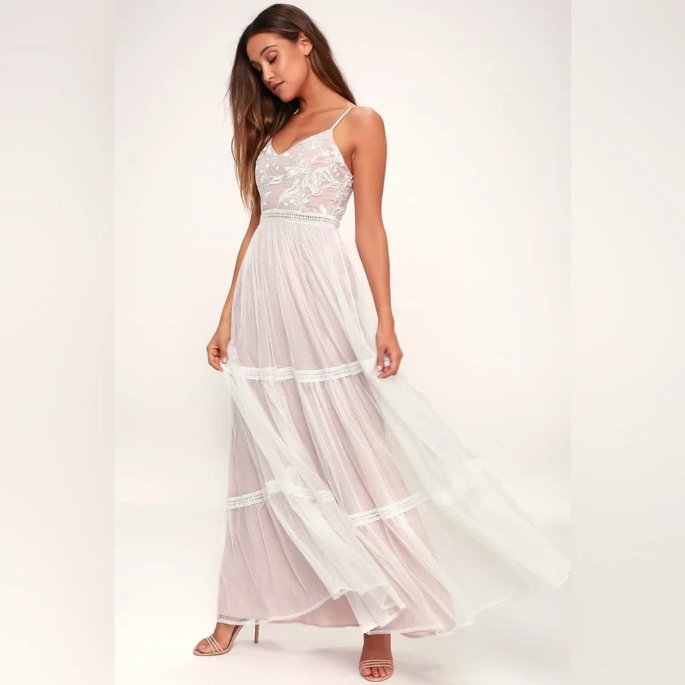 Lulu’s Elenora White Embroidered Maxi Dress Boho Wedding - Picture 9 of 12